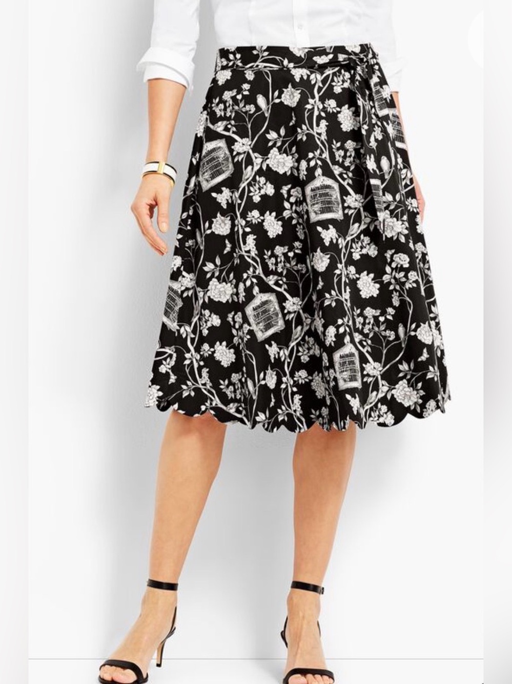 Talbots Birdcage Floral Scalloped Hem Skirt | Size 14 in